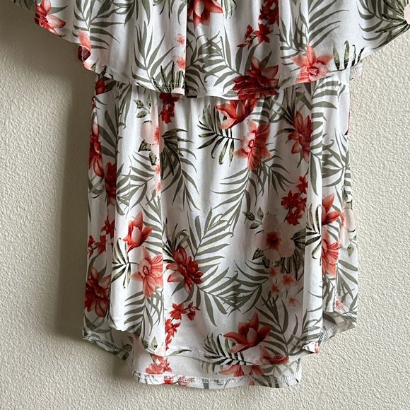 Siren Lily Maternity‎ Blouse Top Off Shoulder Floral Sheer Ruffled Neckline Sz M - Picture 13 of 15